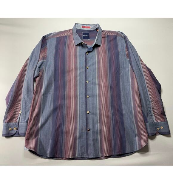 Tommy Bahama Men's Long Sleeve Gray Red Striped Button Up Shirt - Size 2XL - Picture 1 of 4